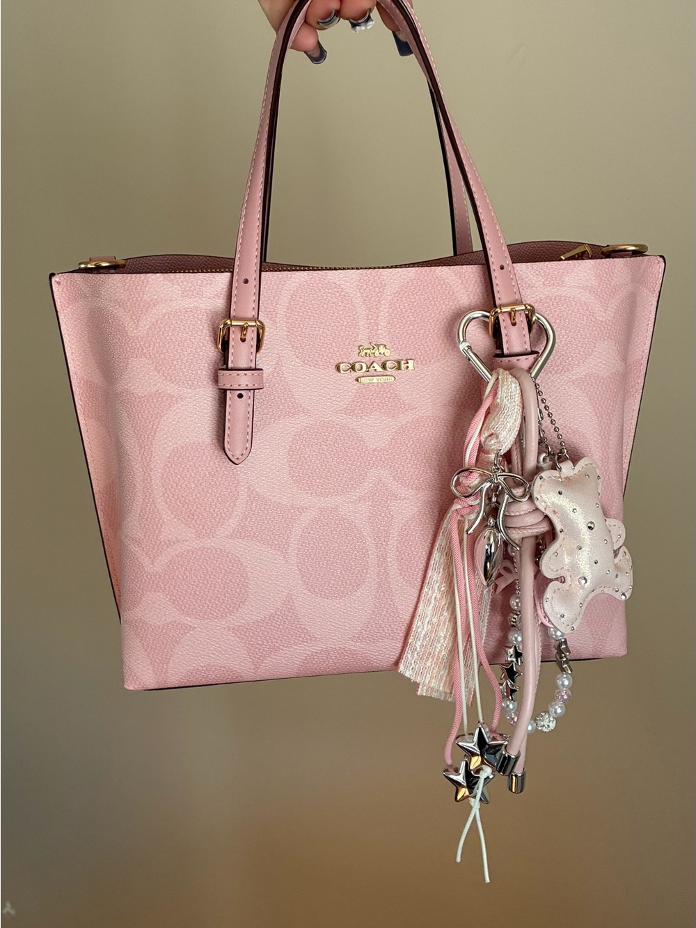 Pink Rhinestone Bear Charm Keychain Bag Charm